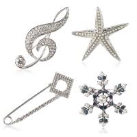 Strass Brosche, Zinklegierung, silberfarben plattiert, unisex & verschiedene Stile für Wahl & mit Strass, frei von Nickel, Blei & Kadmium, 10PCs/Menge, verkauft von Menge