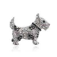 Broche de strass, alliage de zinc, avec strass acrylique, chien, Plaqué de couleur d'argent, unisexe & avec strass, protéger l'environnement, sans nickel, plomb et cadmium, 35x28mm, 10PC/lot, Vendu par lot