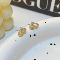 Pendientes de Perno de Aleación de Zinc, Mariposa, chapado en color dorado, Joyería & para mujer & con diamantes de imitación, libre de níquel, plomo & cadmio, 10x5mm, Vendido por Par