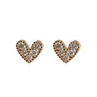 Zinklegering oorknoppen, Zinc Alloy, Hart, gold plated, mode sieraden & micro pave zirconia & voor vrouw, nikkel, lood en cadmium vrij, 10x8mm, Verkocht door pair