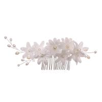 Dekoratív Hair Combs, Szövet, -val Műanyag Pearl & Cink ötvözet, Virág, ezüst színű bevonattal, a nő, fehér, 185x65mm, Által értékesített PC