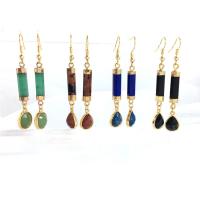 Gemstone Earrings, Pedra natural, with cobre, cromado de cor dourada, Vintage & materiais diferentes para a escolha & para mulher & facetada, Mais cores pare escolha, 10x60mm, vendido por par