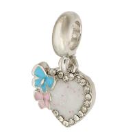 European stile Zinc Alloy pendenti, lega in zinco, Cuore, placcato color argento, DIY & smalto & con strass, argento, assenza di nichel,piombo&cadmio, 24x13x3mm, Foro:Appross. 5mm, Venduto da PC