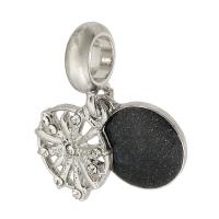 Pendentifs de style European en alliage de zinc , Rond, Placage de couleur argentée, DIY & émail & avec strass, argent, protéger l'environnement, sans nickel, plomb et cadmium, 24x12x2mm, Trou:Environ 5mm, Vendu par PC