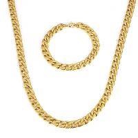 Fashion Stainless Steel Jewelry Sets bracelet & necklace 304 Stainless Steel gold color plated 2 pieces & figaro chain Length Approx 8 Inch Approx 23.5 Inch Sold By Set