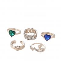 Sinc Alloy Ring Set, Babhta, dath airgid plated, 5 phíosa & jewelry faisin & micrea réiteach zirconia ciúbach & do bhean, dathanna measctha, nicil, luaidhe & caidmiam saor in aisce, Díolta De réir Socraigh