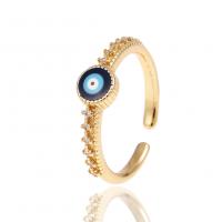 Evil Eye Jewelry Finger Ring Brass gold color plated Adjustable & micro pave cubic zirconia & for woman & enamel 20mm Sold By PC