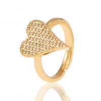 Cúbicos Circonia Micro Pave anillo de latón, metal, Corazón, chapado en color dorado, Ajustable & micro arcilla de zirconia cúbica & para mujer, 20mm, Vendido por UD