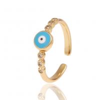 Evil Eye Smykker Finger Ring, Messing, guldfarve belagt, Justerbar & Micro Pave cubic zirconia & for kvinde & emalje, 20mm, Solgt af PC