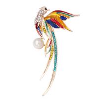 Strass Broche, Zinc Alloy, met Plastic Pearl, Phoenix, gold plated, uniseks & glazuur & met strass, nikkel, lood en cadmium vrij, 64x32mm, 10pC's/Lot, Verkocht door Lot