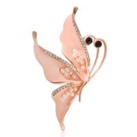 Enamel Brooch Zinc Alloy with Plastic Pearl Butterfly plated for woman & with rhinestone nickel lead & cadmium free Sold By Lot