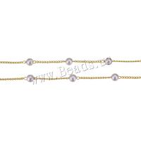 Messing bal ketting, met Plastic Pearl, gold plated, DIY, 4mm,1mm, 25m/Lot, Verkocht door Lot