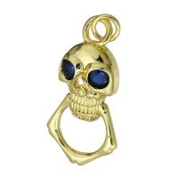 Terningformet Zirkon Micro Pave Messing vedhæng, Skull, guldfarve belagt, Micro Pave cubic zirconia, 14x28x5mm, Hole:Ca. 3mm, Solgt af PC