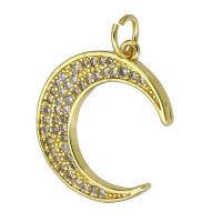 Messing hanger met micro-paved kubieke zirconia's, Maan, gold plated, micro pave zirconia, 17x19x2mm, Gat:Ca 4mm, Verkocht door PC