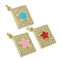 Cubique Pendentif en laiton zircon pavent, rectangle, Placage de couleur d'or, avec motif d'étoile & pavé de micro zircon & émail, plus de couleurs à choisir, 15x18x3mm, Trou:Environ 1mm, Vendu par PC