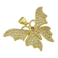 Terningformet Zirkon Micro Pave Messing vedhæng, Butterfly, guldfarve belagt, Micro Pave cubic zirconia & emalje, 33x24x4mm, Hole:Ca. 3mm, Solgt af PC