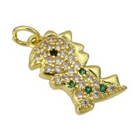 Messing hanger met micro-paved kubieke zirconia's, Dinosaurus, gold plated, micro pave zirconia, 10x18x3mm, Gat:Ca 3mm, Verkocht door PC