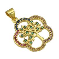 Messing hanger met micro-paved kubieke zirconia's, Bloem, gold plated, micro pave zirconia & hol, multi-gekleurde, 18x20x2mm, Gat:Ca 2mm, Verkocht door PC