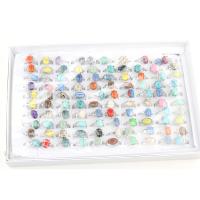 Gemstone fingerring, Zinc Alloy, med Ædelsten, Unisex, blandede farver, 17mm, 100pc'er/Box, Solgt af Box