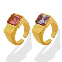 Partículas de aço Cuff Ring Finger, banhado, Ajustável & micro pavimento em zircônia cúbica & para mulher, Mais cores pare escolha, 12mm, tamanho:5, vendido por PC