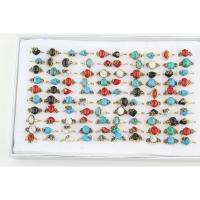 Anel de dedo turquesa, liga de zinco, with turquesa, unissex, cores misturadas, 17mm, 100PCs/box, vendido por box