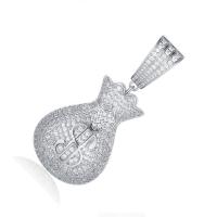 Collier en laiton cubique Zircon Micro Pave, sac d'argent, Placage de couleur argentée, unisexe & styles différents pour le choix & pavé de micro zircon, argent, protéger l'environnement, sans nickel, plomb et cadmium, 29x64mm, Longueur Environ 24 pouce, Vendu par PC