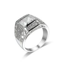 Cubic cirkónium Brass Finger Ring, Sárgaréz, -val Cubic cirkónium, Négyzet, platina színű bevont, különböző méretű a választás & az ember & sokoldalú, nikkel, ólom és kadmium mentes, 7mm, Által értékesített PC