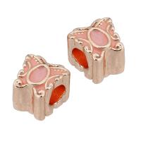 alliage de zinc perle à grand trou, papillon, Plaqué de couleur d'or rose, DIY & émail, couleur or rose, protéger l'environnement, sans nickel, plomb et cadmium, 10x10x9mm, Vendu par PC