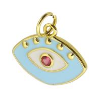 Cúbicos Circonia Colgante Latón Micro pavimenta, metal, ojo de malvado, chapado en color dorado, micro arcilla de zirconia cúbica & esmalte, color mixto, libre de níquel, plomo & cadmio, 16x13x2mm, agujero:aproximado 3.5mm, Vendido por UD