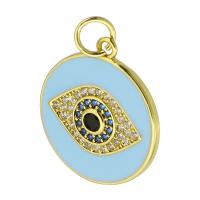 Terningformet Zirkon Micro Pave Messing vedhæng, Evil Eye, guldfarve belagt, Micro Pave cubic zirconia & emalje, lyseblå, nikkel, bly & cadmium fri, 17x19x2mm, Hole:Ca. 4mm, Solgt af PC