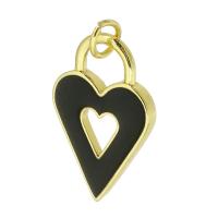 Messing hart hangers, gold plated, glazuur, zwart, nikkel, lood en cadmium vrij, 14x22x2mm, Gat:Ca 3mm, Verkocht door PC