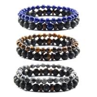 Edelsteen armbanden, Natuursteen, met Elastische draad & Lava, Ronde, 2 stuks & mode sieraden & verschillende materialen voor de keuze & uniseks, meer kleuren voor de keuze, Lengte Ca 19 cm, Verkocht door Stel