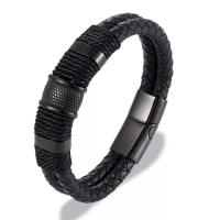 Cuero Pulsera, con acero inoxidable 316L, Esférico, chapado, Joyería & para hombre, más colores para la opción, 12mm, longitud 10.23 Inch, Vendido por UD