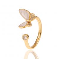 Messing Manchet Finger Ring, Vlinder, gold plated, Verstelbare & micro pave zirconia & voor vrouw, 21mm, Verkocht door PC