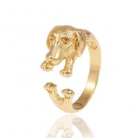 Messing Manchet Finger Ring, Hond, gold plated, Verstelbare & voor vrouw, 22mm, Verkocht door PC