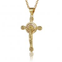 Kubieke Zirkoon Micro Pave Brass Ketting, Messing, Crucifix Cross, gold plated, micro pave zirconia & voor vrouw, meer kleuren voor de keuze, 17x32mm, Lengte Ca 17.7 inch, Verkocht door PC