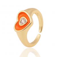 Bague Zircon cubique en laiton, coeur, Placage de couleur d'or, pavé de micro zircon & pour femme & émail, plus de couleurs à choisir, 22mm, Vendu par PC