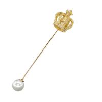 Broche de strass, laiton, couronne, Placage de couleur d'or, pour femme & avec strass, protéger l'environnement, sans nickel, plomb et cadmium, 82x20mm, 10PC/lot, Vendu par lot