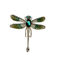 Strass Broche, Zinc Alloy, met Kristal, Dragonfly, gold plated, voor vrouw & glazuur & met strass, nikkel, lood en cadmium vrij, 68x66mm, 10pC's/Lot, Verkocht door Lot