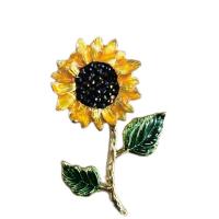 El esmalte Broche, aleación de zinc, Girasol, chapado en color dorado, para mujer, libre de níquel, plomo & cadmio, 38x56mm, 10PCs/Grupo, Vendido por Grupo