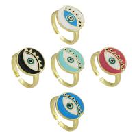 Evil Eye Smykker Finger Ring, Messing, guldfarve belagt, Justerbar & for kvinde & emalje, flere farver til valg, Størrelse:7, Solgt af PC