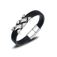 Titanium Steel Bracelet with PU Leather for man black Length Approx 8.26 Inch Sold By PC