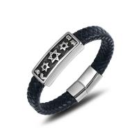 Acier titane bracelet, avec cuir PU, pour homme, noire, Longueur Environ 8.26 pouce, Vendu par PC