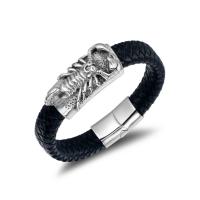 Titanium Steel Bracelet with PU Leather for man black Length Approx 8.26 Inch Sold By PC