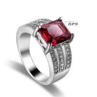 Cubic Zircon Brass Finger Ring with Cubic Zirconia Square platinum plated & for woman & faceted garnet nickel lead & cadmium free Sold By PC