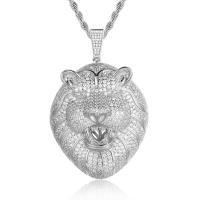 Collier en laiton cubique Zircon Micro Pave, lion, Placage de couleur platine, unisexe & styles différents pour le choix & pavé de micro zircon, couleur platine, protéger l'environnement, sans nickel, plomb et cadmium, 47x70mm, Longueur Environ 24 pouce, Vendu par PC