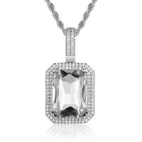 Collier en laiton cubique Zircon Micro Pave, rectangle, Placage, unisexe & styles différents pour le choix & pavé de micro zircon & facettes, plus de couleurs à choisir, protéger l'environnement, sans nickel, plomb et cadmium, 19x37mm, Longueur Environ 24 pouce, Vendu par PC