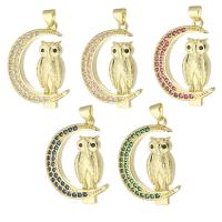 Terningformet Zirkon Micro Pave Messing vedhæng, Owl, guldfarve belagt, Micro Pave cubic zirconia, flere farver til valg, nikkel, bly & cadmium fri, 23x30x3mm, Hole:Ca. 3mm, Solgt af PC