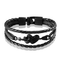 Split Layer Cowhide Leather Bracelet with Zinc Alloy Round plated fashion jewelry & for man Sold By PC