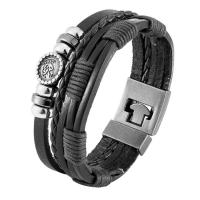 Split Layer Cowhide Leather Bracelet with Zinc Alloy Round silver color plated fashion jewelry & for man Sold By PC